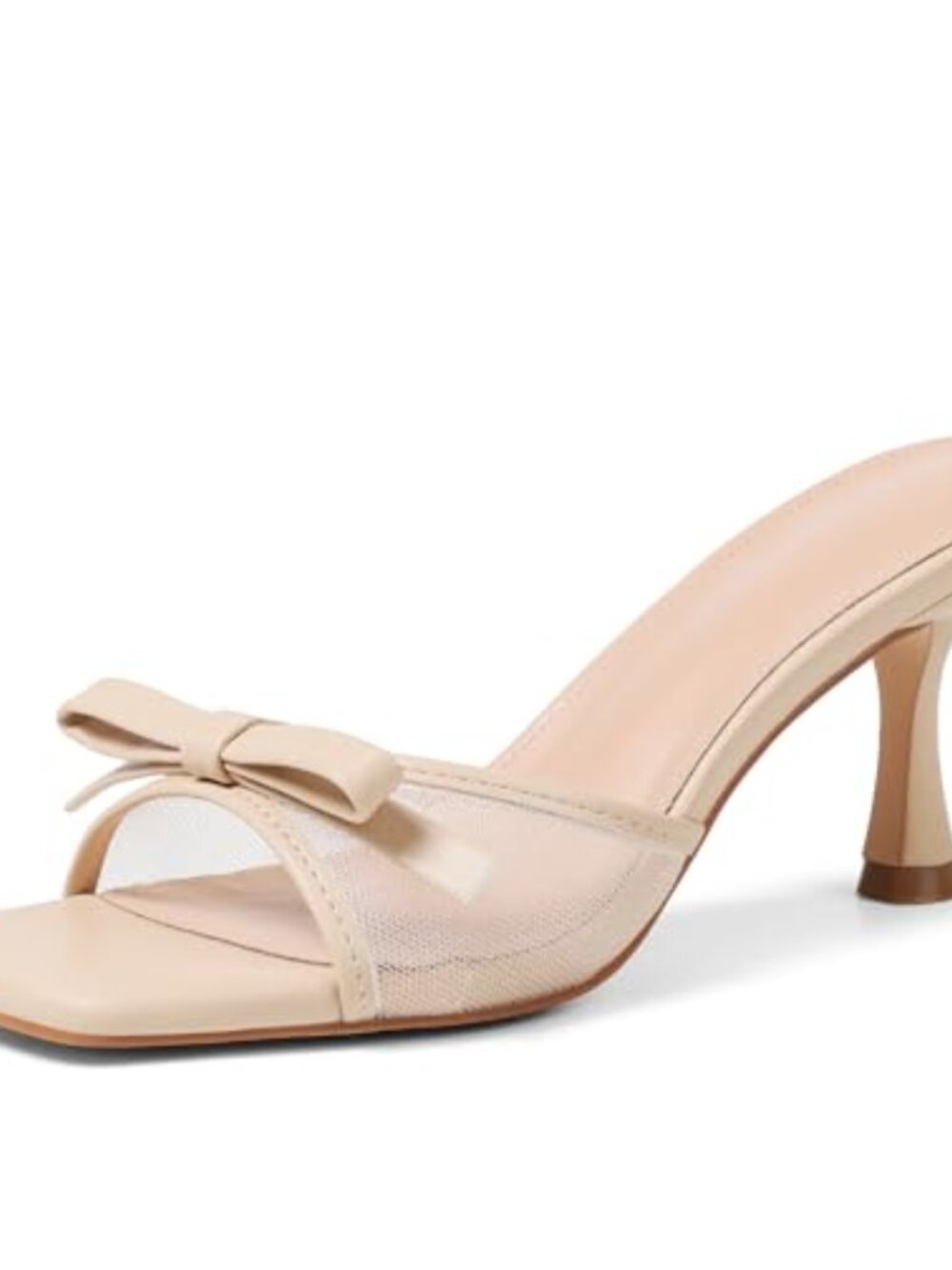 Women's Heeled Sandals Open Square Toe Kitten Heels Slip On Bow Mesh Mules